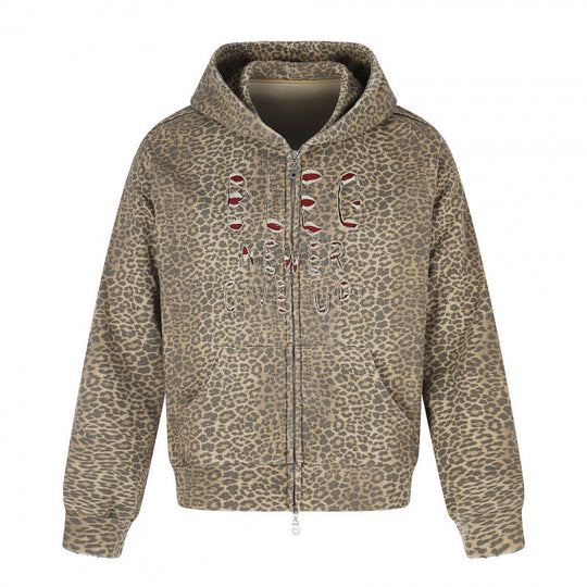 Unisex Kapuzenjacke im Leo‑Allover mit Vintage‑Effekt, Reißverschluss und Destroy‑Stickerei Nord Taschen