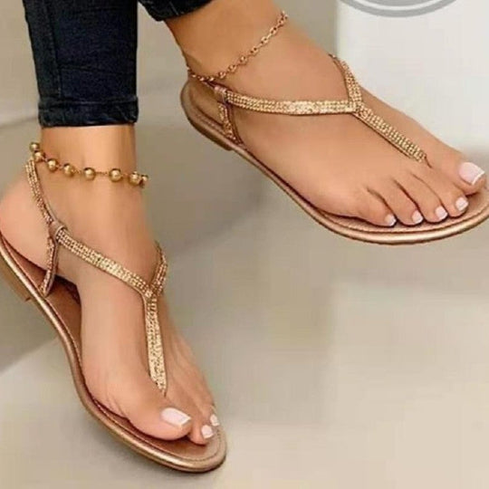 Damen nan T-Riemchen-Sandalette mit funkelndem Strassbesatz und gepolstertem Komfortfußbett