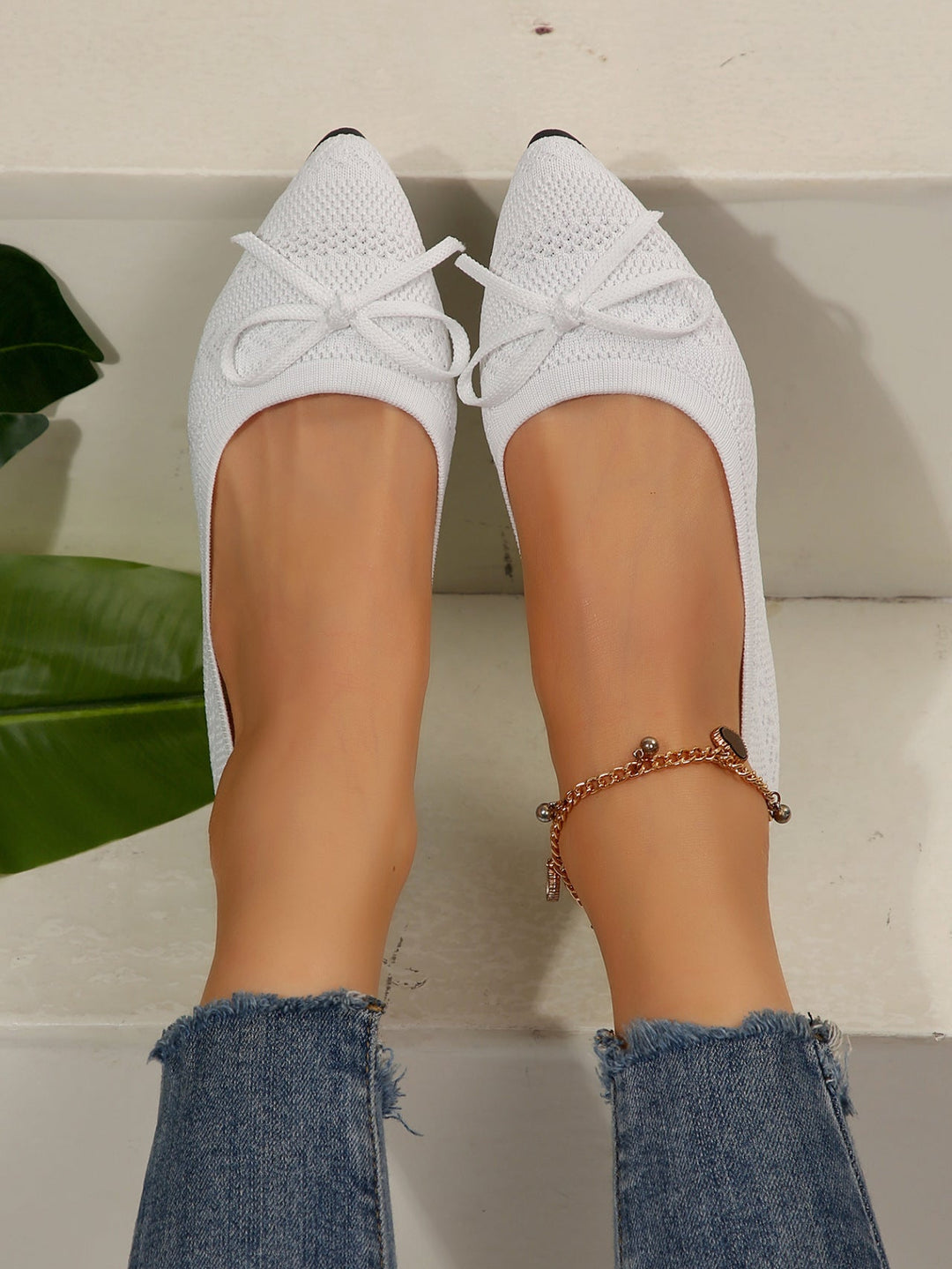 Damen elegante Ballerinas mit raffiniertem Schleifen-Detail und atmungsaktiver Obermaterialstruktur