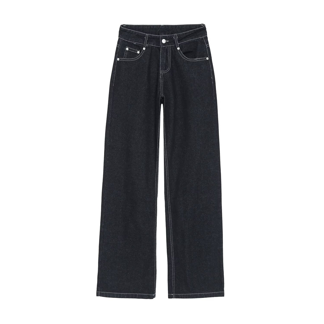 Damen High-Waist Jeanshose mit weitem Bein und Kontrastnähten Nord Taschen