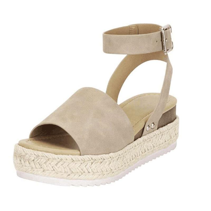 Damen Plateau-Sandalen mit verstellbarem Riemen und Jute-Detail
