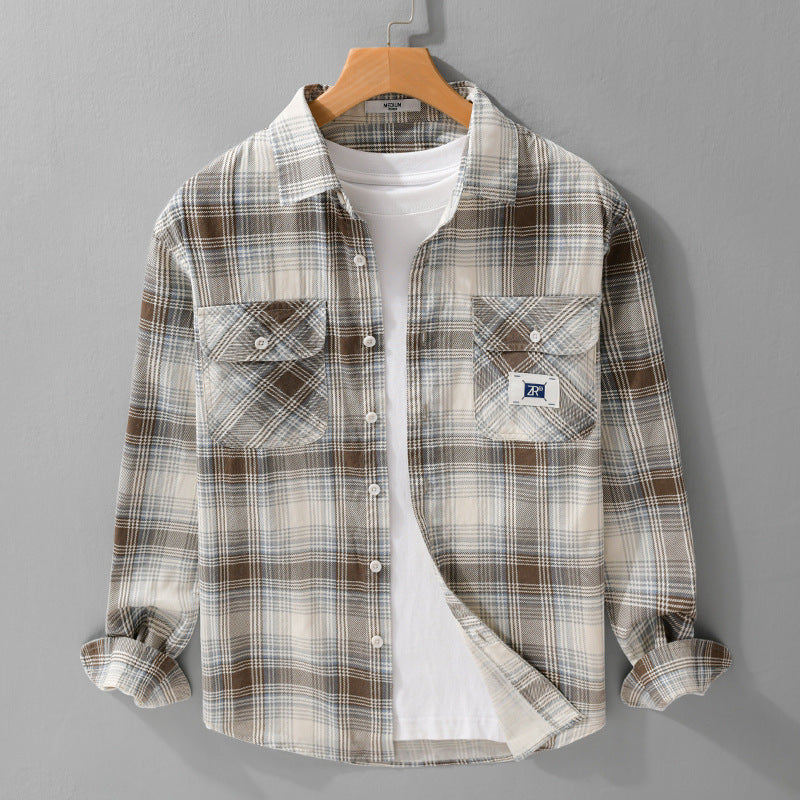 Herren Karierter Baumwoll-Überhemd im Casual-Layering‑Stil mit Pattentaschen Nord Taschen