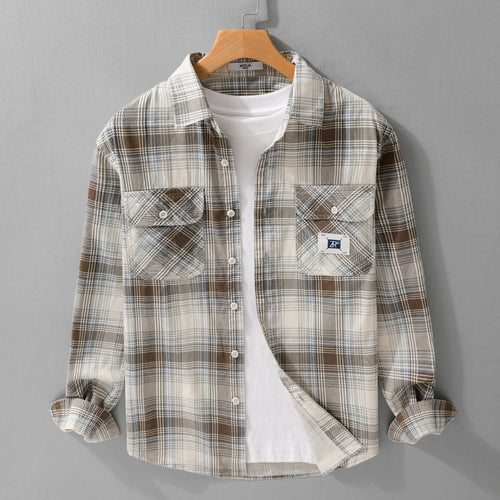 Herren Karierter Baumwoll-Überhemd im Casual-Layering‑Stil mit Pattentaschen Nord Taschen