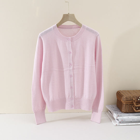 Damen Feiner Knopf-Cardigan mit Rundhalsausschnitt, schmaler Passform und Rippenabschlüssen Nord Taschen