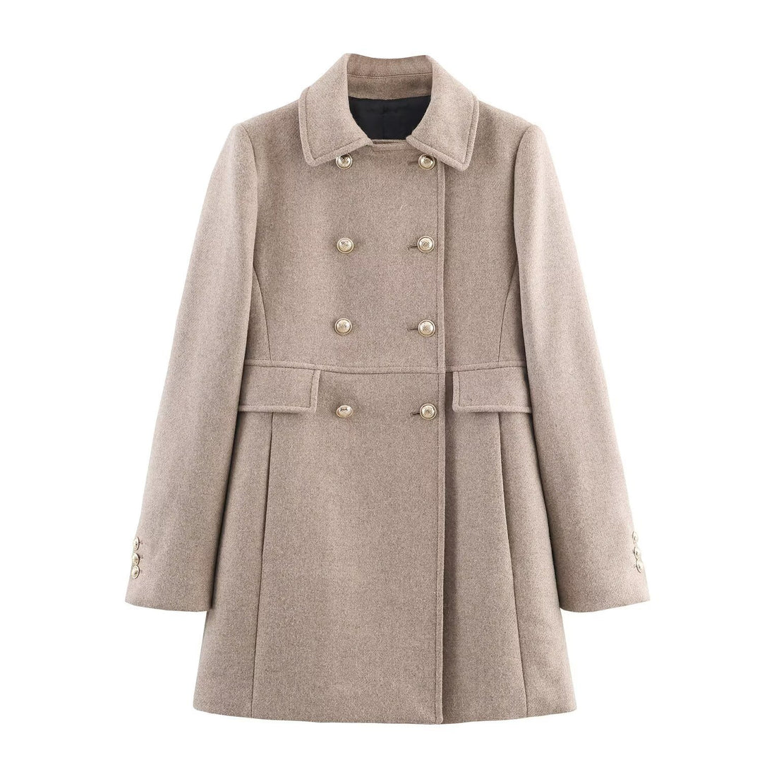 Damen Doppelreihiger Wollmix‑Mantel mit taillierter Silhouette und Zierknöpfen Nord Taschen