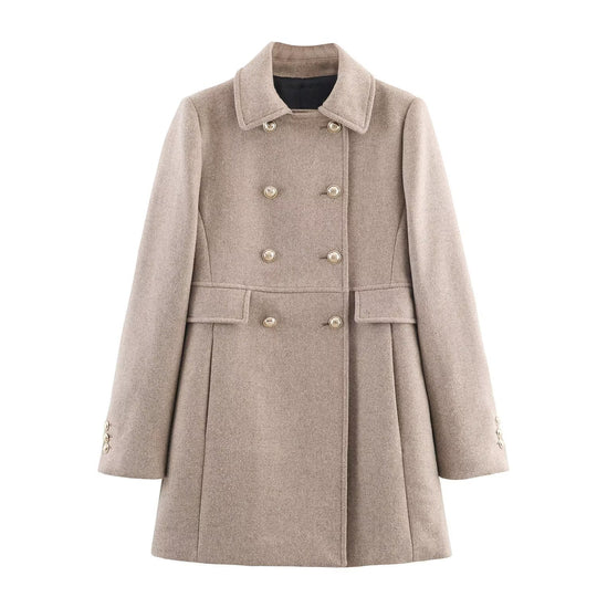 Damen Doppelreihiger Wollmix‑Mantel mit taillierter Silhouette und Zierknöpfen Nord Taschen