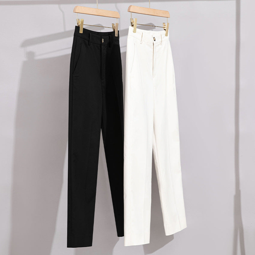 Damen Hochtaillierte gerade geschnittene Chino-Hose mit Bügelfalte Nord Taschen