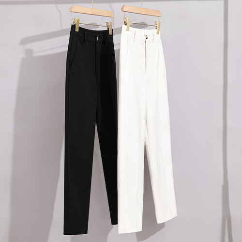 Damen Hochtaillierte gerade geschnittene Chino-Hose mit Bügelfalte Nord Taschen