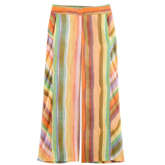 Damen Weite High‑Waist Leinenmix‑Palazzohose mit fließendem Streifenprint Nord Taschen