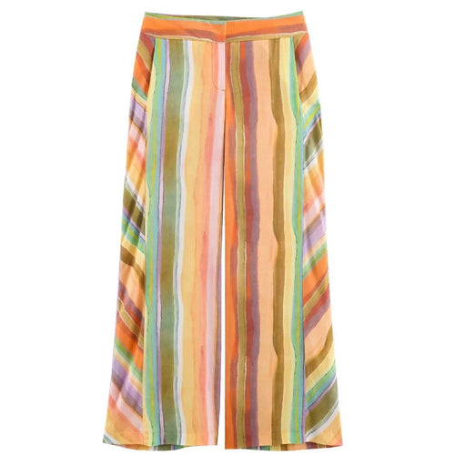 Damen Weite High‑Waist Leinenmix‑Palazzohose mit fließendem Streifenprint Nord Taschen