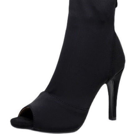 Damen Offene Zehenstiefelette mit Stretchschaft und schmalem Stilettoabsatz Nord Taschen