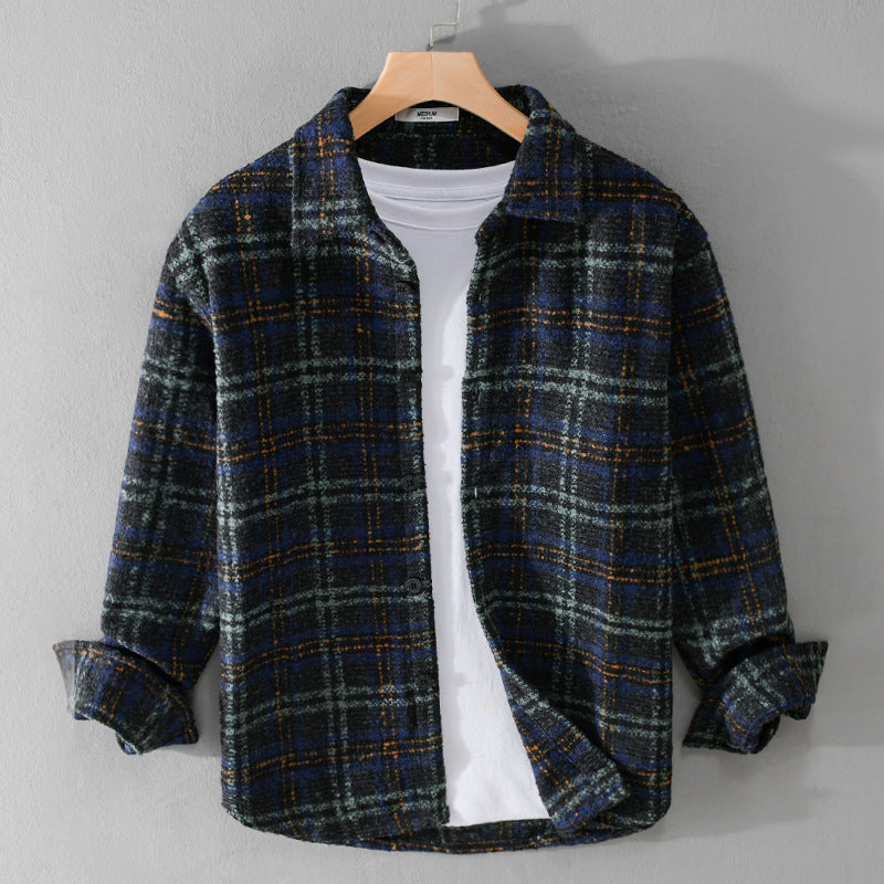 Herren Bouclé-Overshirt im Hemdjackenstil mit Kentkragen und Karomuster Nord Taschen