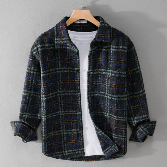 Herren Bouclé-Overshirt im Hemdjackenstil mit Kentkragen und Karomuster Nord Taschen