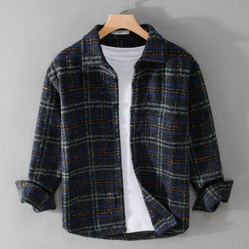 Herren Bouclé-Overshirt im Hemdjackenstil mit Kentkragen und Karomuster Nord Taschen