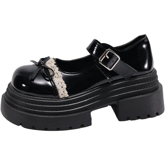 Damen Schnalle-Mary Jane Schuhe mit dekorativem Spitzenbesatz und komfortabler Plateau-Sohle