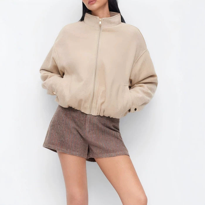 Damen Modische Fleecejacke mit Stehkragen Nord Taschen
