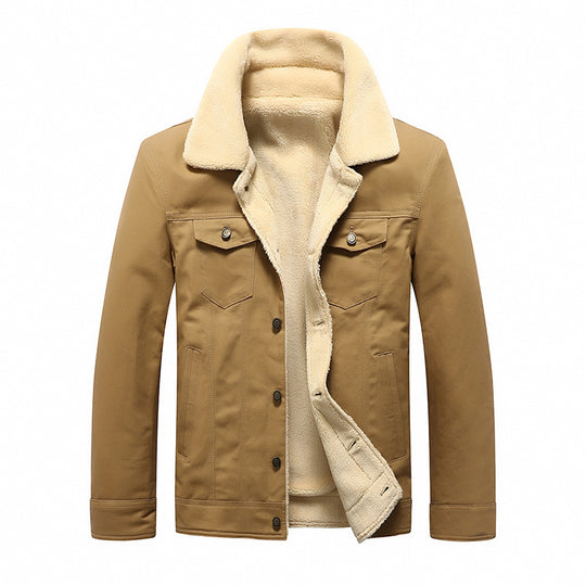 Herren Sherpa-gefüttertes Canvas-Truckerblouson mit Kunstfellkragen und Utility-Taschen Nord Taschen