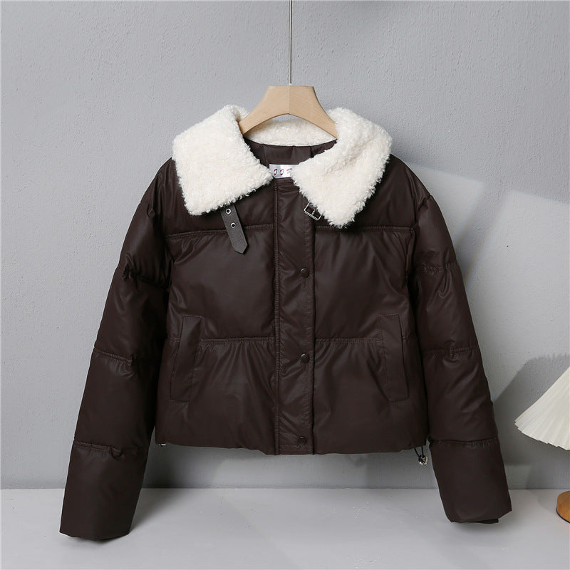 Damen nan kurze gesteppte Winterjacke mit Teddykragen, wattierter Isolierung und verdecktem Druckknopfverschluss Nord Taschen