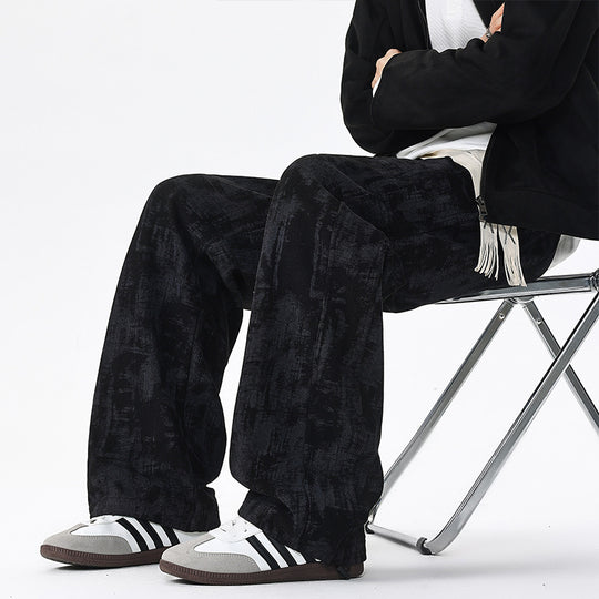 Herren Weit geschnittene Loungehose mit abstraktem Allover‑Print, elastischem Bund und Tunnelzug Nord Taschen