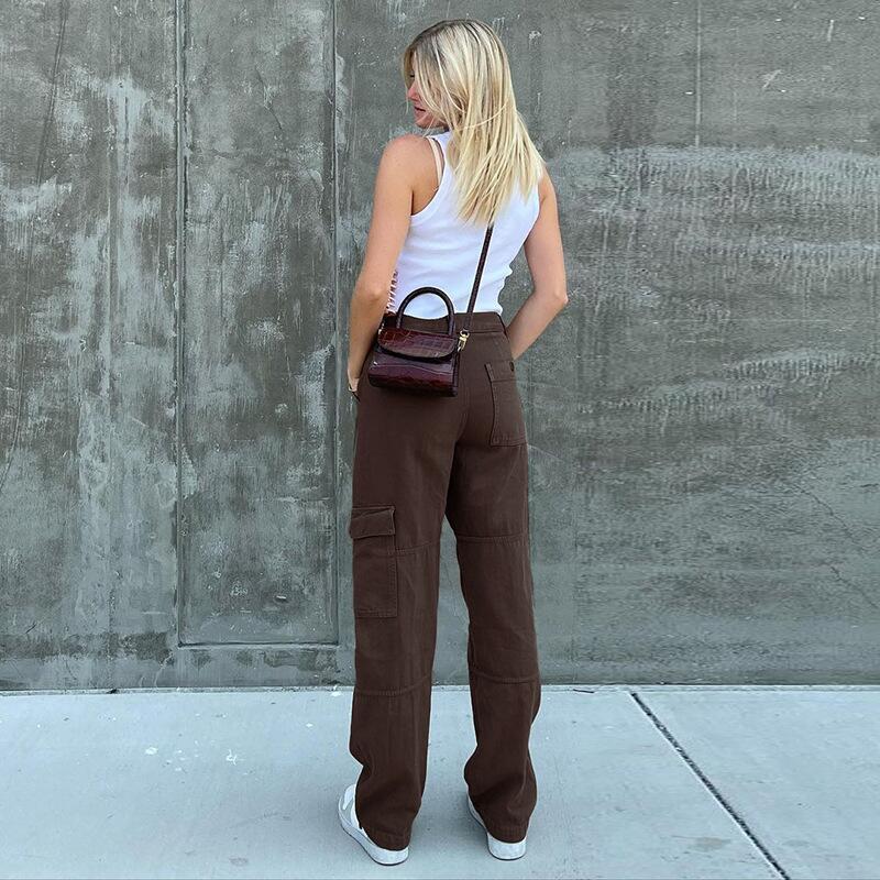 Damen Hochtaillierte Relaxed-Cargo-Hose mit weitem Bein und Knieabnähern Nord Taschen