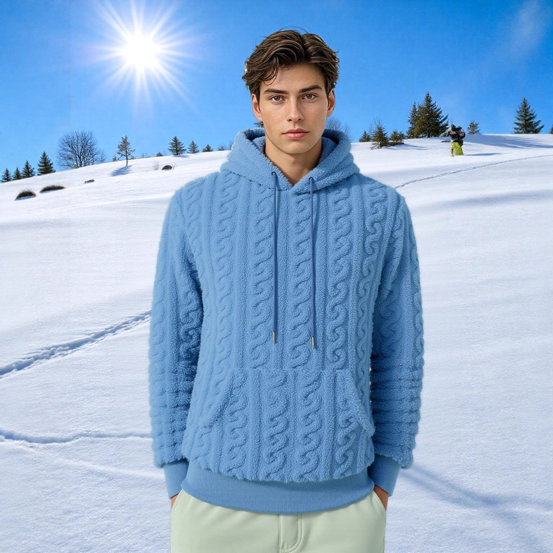 Herren Flauschiger Sherpa-Hoodie mit Zopfmuster, Kängurutasche und Rippbündchen Nord Taschen