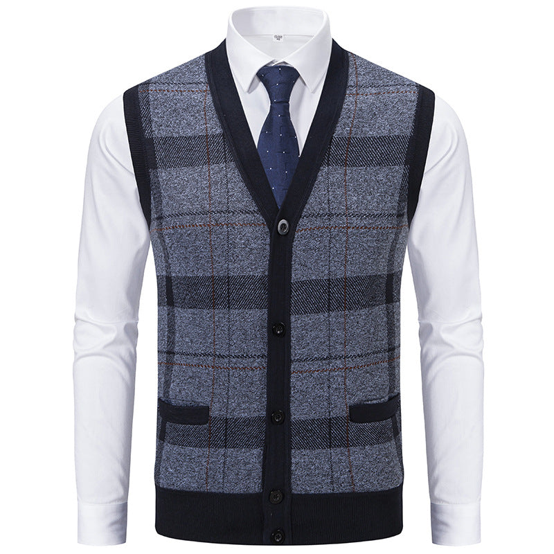 Herren Ärmellose Strickweste mit Rauten‑Muster, V‑Ausschnitt und Knopfleiste Nord Taschen