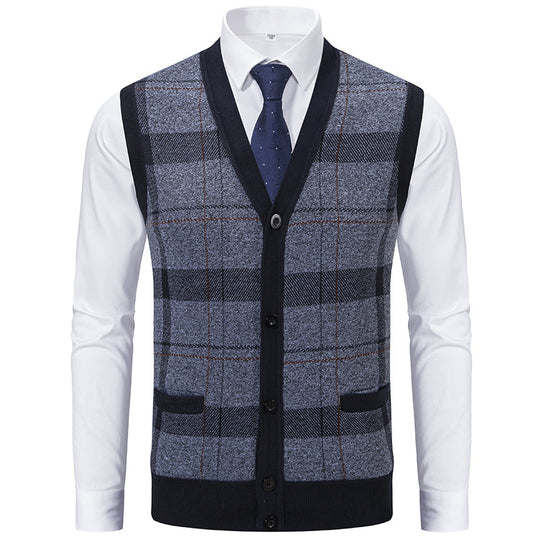 Herren Ärmellose Strickweste mit Rauten‑Muster, V‑Ausschnitt und Knopfleiste Nord Taschen
