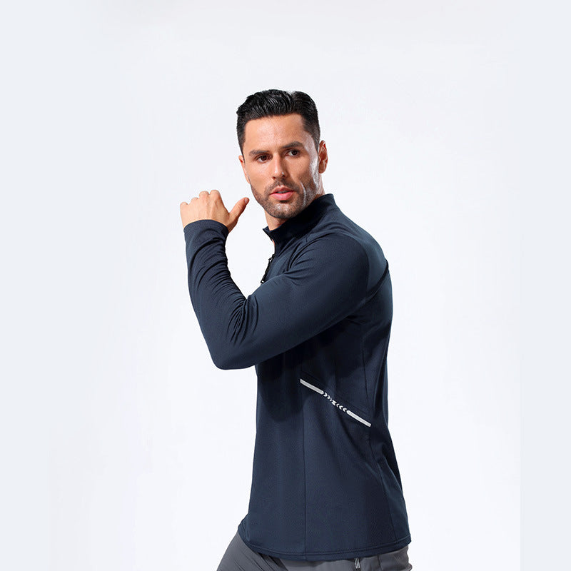 Herren Leichtes Sportliches Langarm-Poloshirt mit kurzem Reißverschluss und Stehkragen Nord Taschen