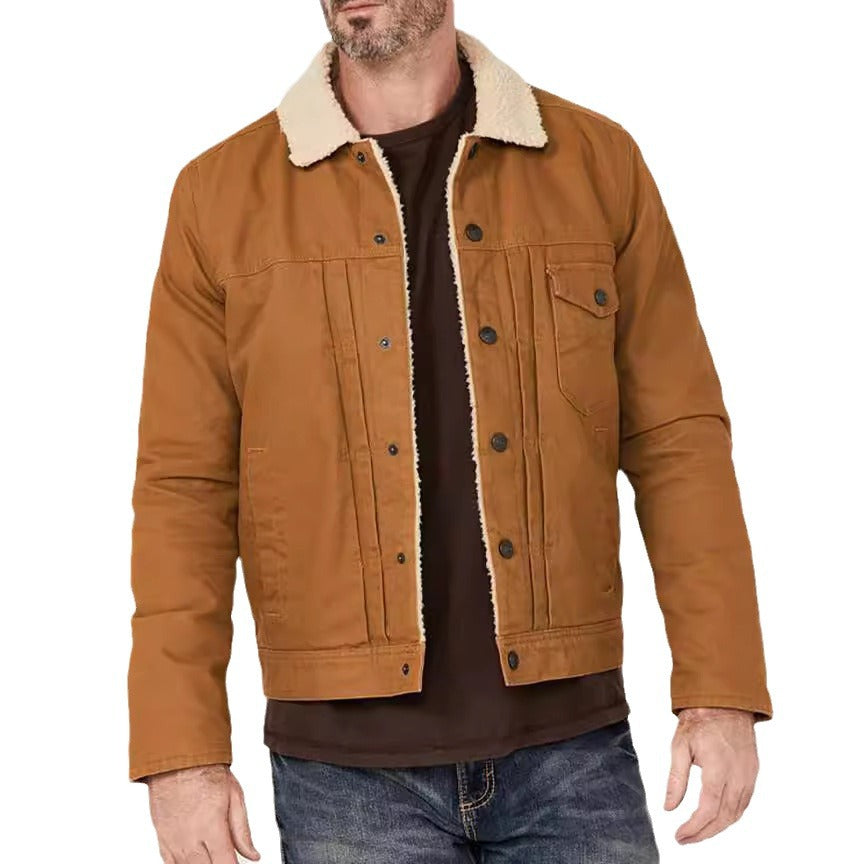 Herren Sherpa-gefütterte Truckerjacke mit Kunstfellkragen Nord Taschen