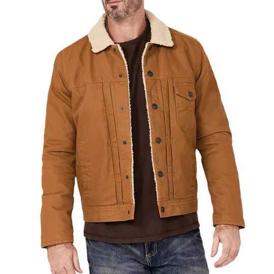 Herren Sherpa-gefütterte Truckerjacke mit Kunstfellkragen Nord Taschen