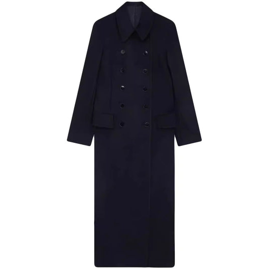 Damen Maximal langer doppelreihiger Wollmantel mit weitem Oversize-Schnitt Nord Taschen