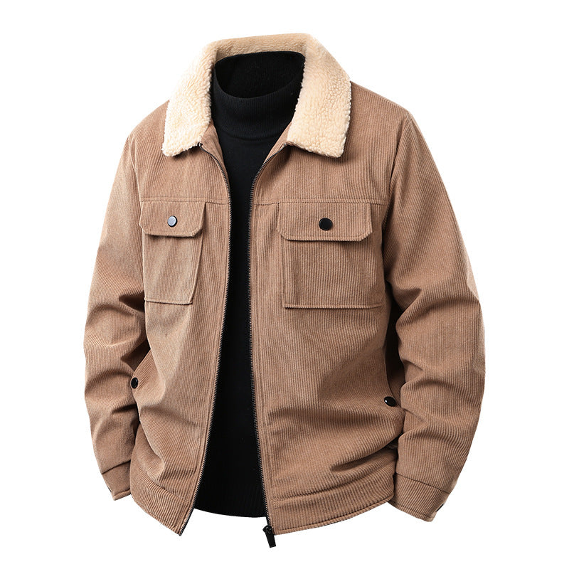 Herren Kord-Workjacke mit Sherpa-Kragen, verdecktem Reißverschluss und Multifach-Brusttaschen Nord Taschen