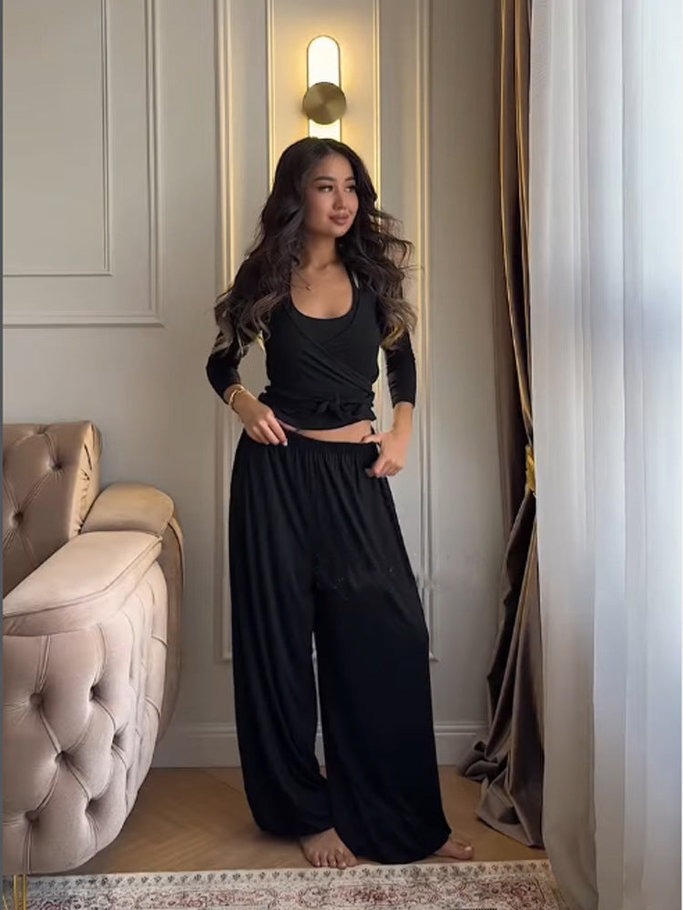 Damen Loungewear-Set mit Wickel-Cropped-Top und weiter Palazzo-Hose Nord Taschen