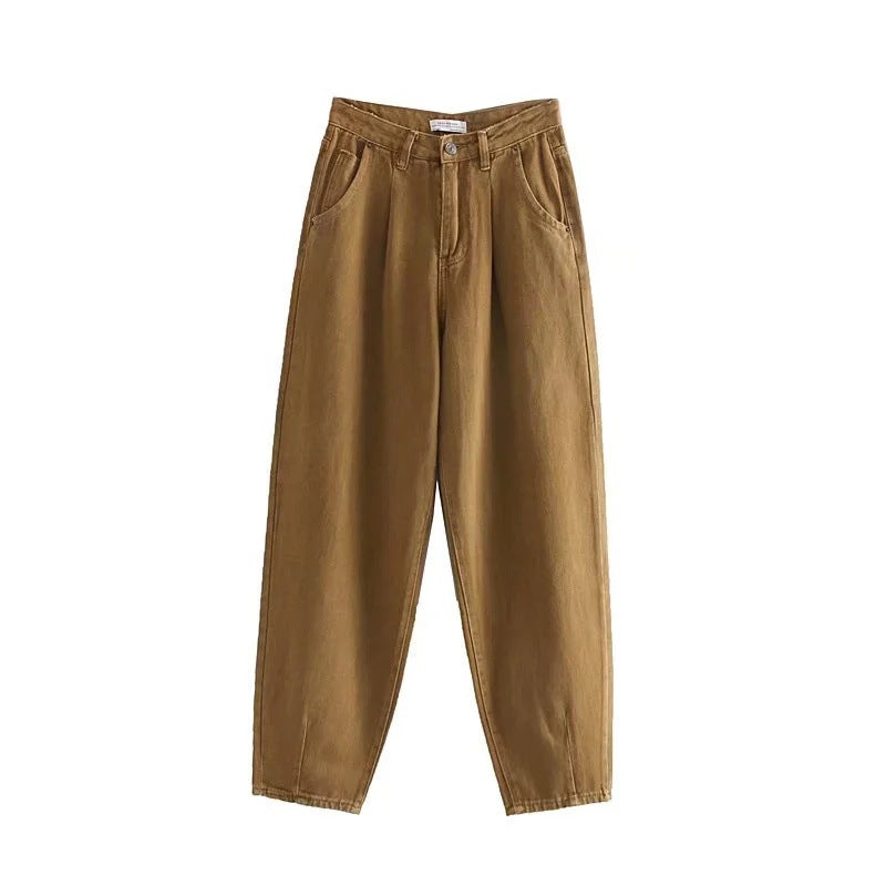 Damen Hochtaillierte Tapered‑Hose mit vorn gelegten Bundfalten und legerer Passform Nord Taschen