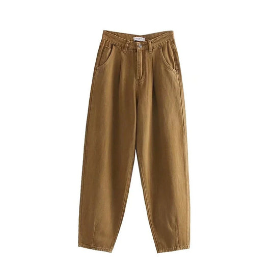 Damen Hochtaillierte Tapered‑Hose mit vorn gelegten Bundfalten und legerer Passform Nord Taschen