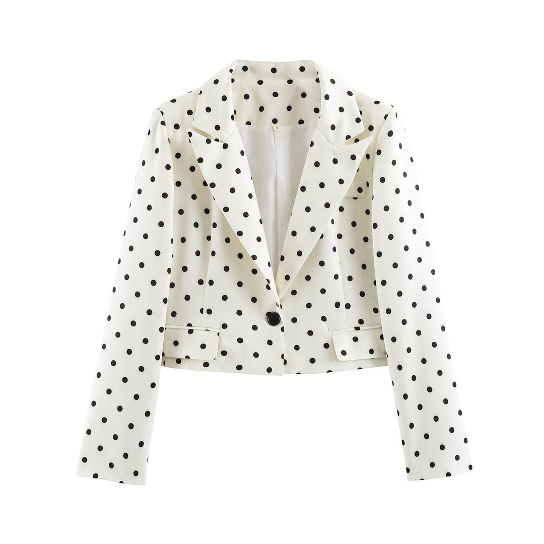 Damen Gepunkteter Cropped-Blazer mit Reverskragen und Pattentaschen Nord Taschen