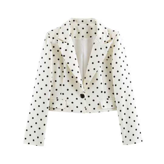 Damen Gepunkteter Cropped-Blazer mit Reverskragen und Pattentaschen Nord Taschen