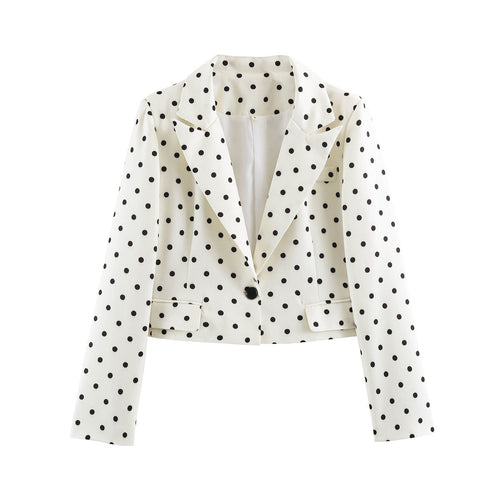 Damen Gepunkteter Cropped-Blazer mit Reverskragen und Pattentaschen Nord Taschen