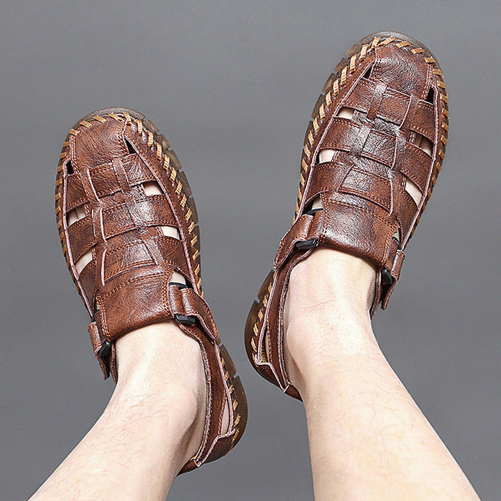 Herren Atmungsaktive Ledersandalen mit komfortablem Klettverschluss