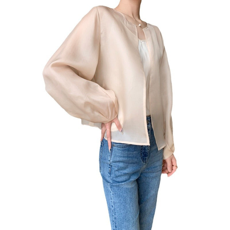 Damen Transparente Bluse mit Puffärmeln Nord Taschen