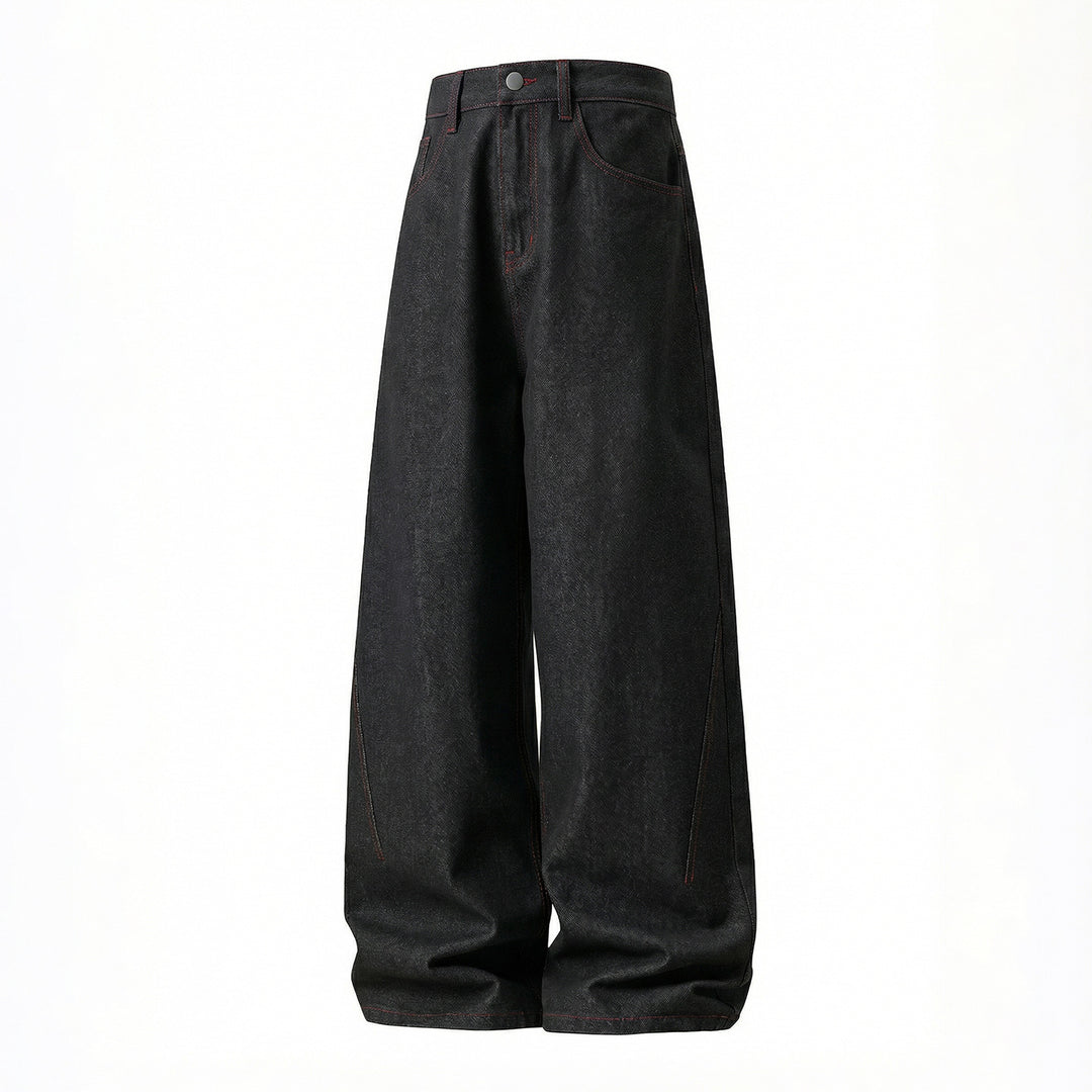 Damen Weite High-Waist Denim-Palazzohose mit tiefem Schritt und Kontrastnähten Nord Taschen