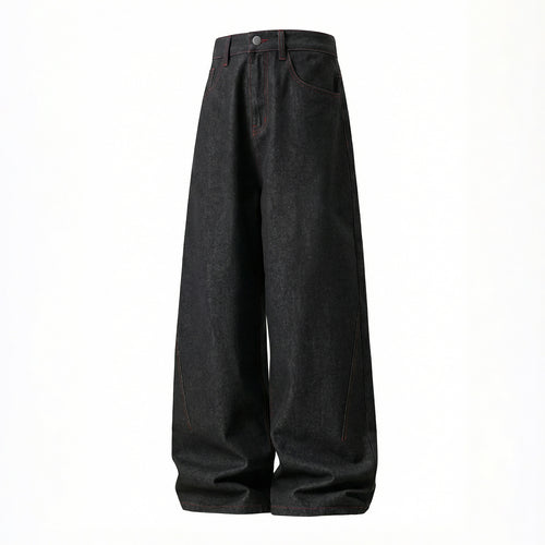 Damen Weite High-Waist Denim-Palazzohose mit tiefem Schritt und Kontrastnähten Nord Taschen