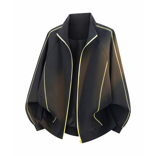 Damen Oversize-Bomberjacke mit Kontrastpaspeln, Stehkragen & Ballonärmeln Nord Taschen