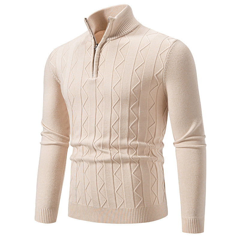 Herren Slim-Fit Halbzip-Strickpullover mit Mockneck, Zopfmuster und gerippten Bündchen Nord Taschen