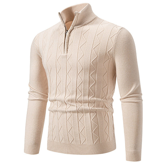 Herren Slim-Fit Halbzip-Strickpullover mit Mockneck, Zopfmuster und gerippten Bündchen Nord Taschen
