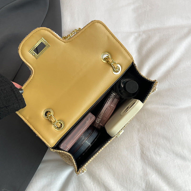 Damen Schultertasche im edlen Rattan-Look mit Kettenriemen Nord Taschen
