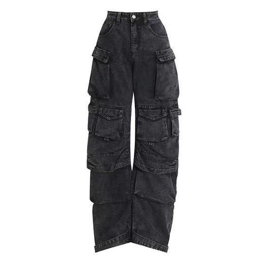 Damen weit geschnittene Cargo-Jeans mit mehreren Taschen und entspannter Passform - Arvani