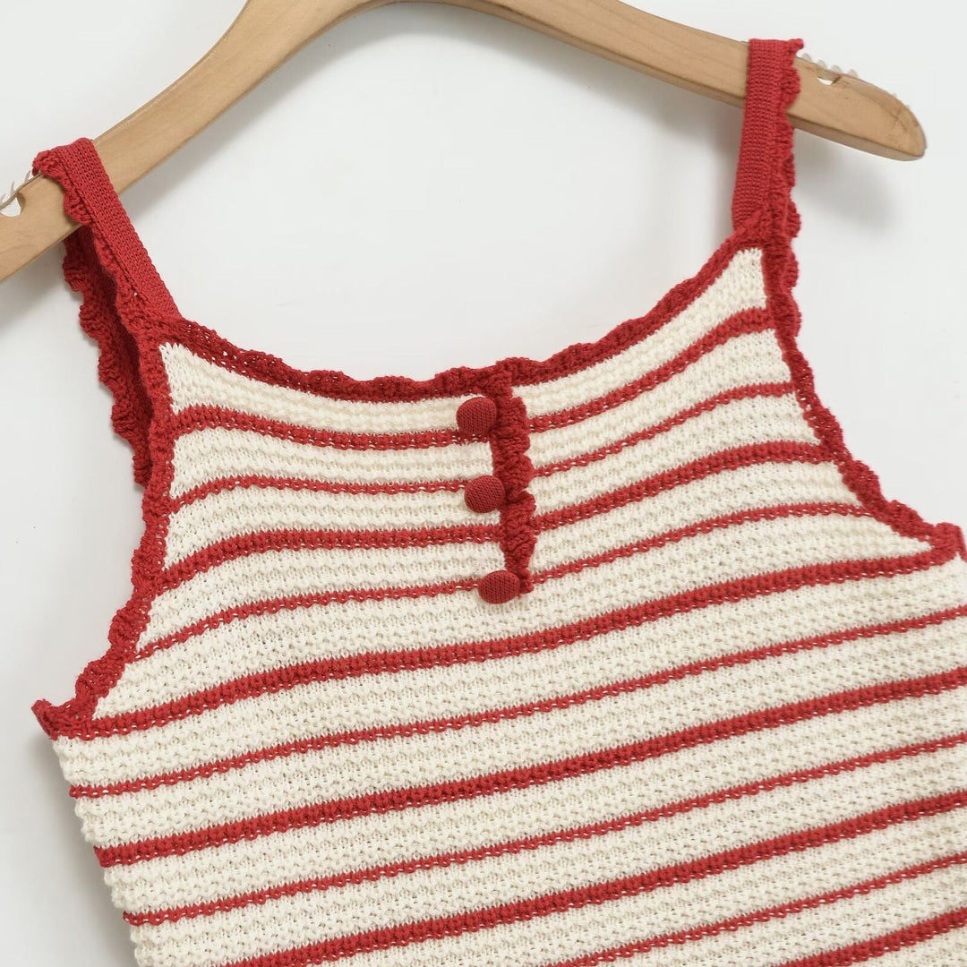 Damen leichtes Stricktop mit fröhlichem Streifenmuster und dekorativem Träger Schnitt Nord Taschen