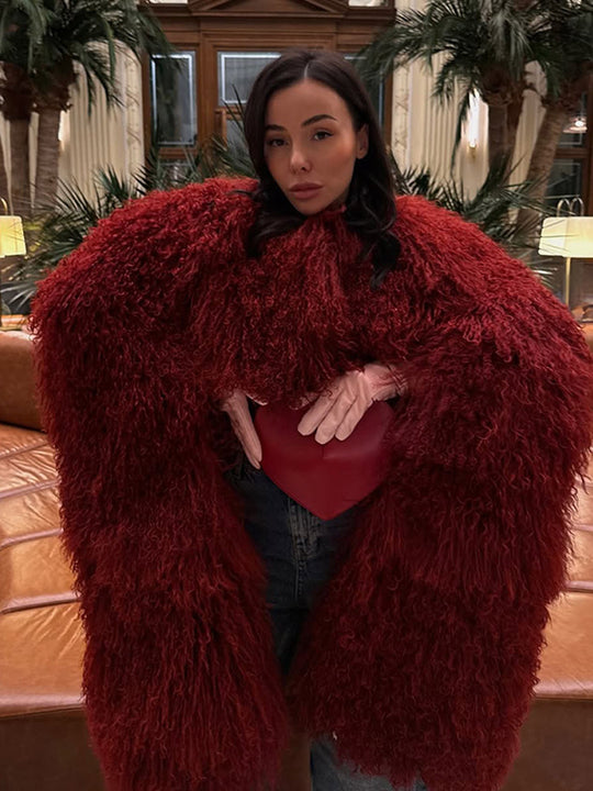 Damen Extravaganter Oversize-Fauxfur-Mantel mit langfloriger Lockenstruktur Nord Taschen