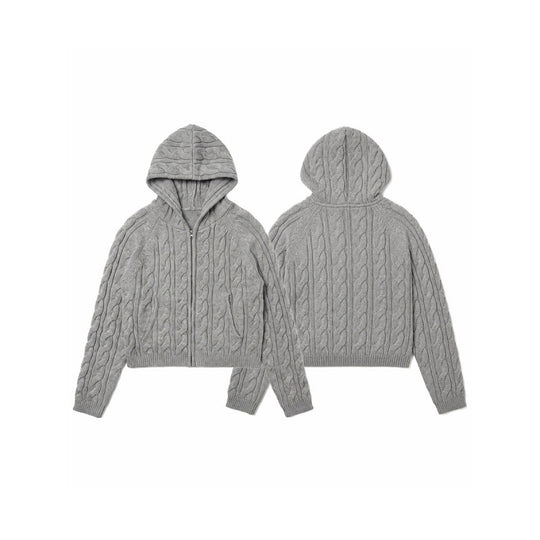 Damen Kapuzen-Zopfstrick-Cardigan mit Reißverschluss und Raglanärmeln Nord Taschen